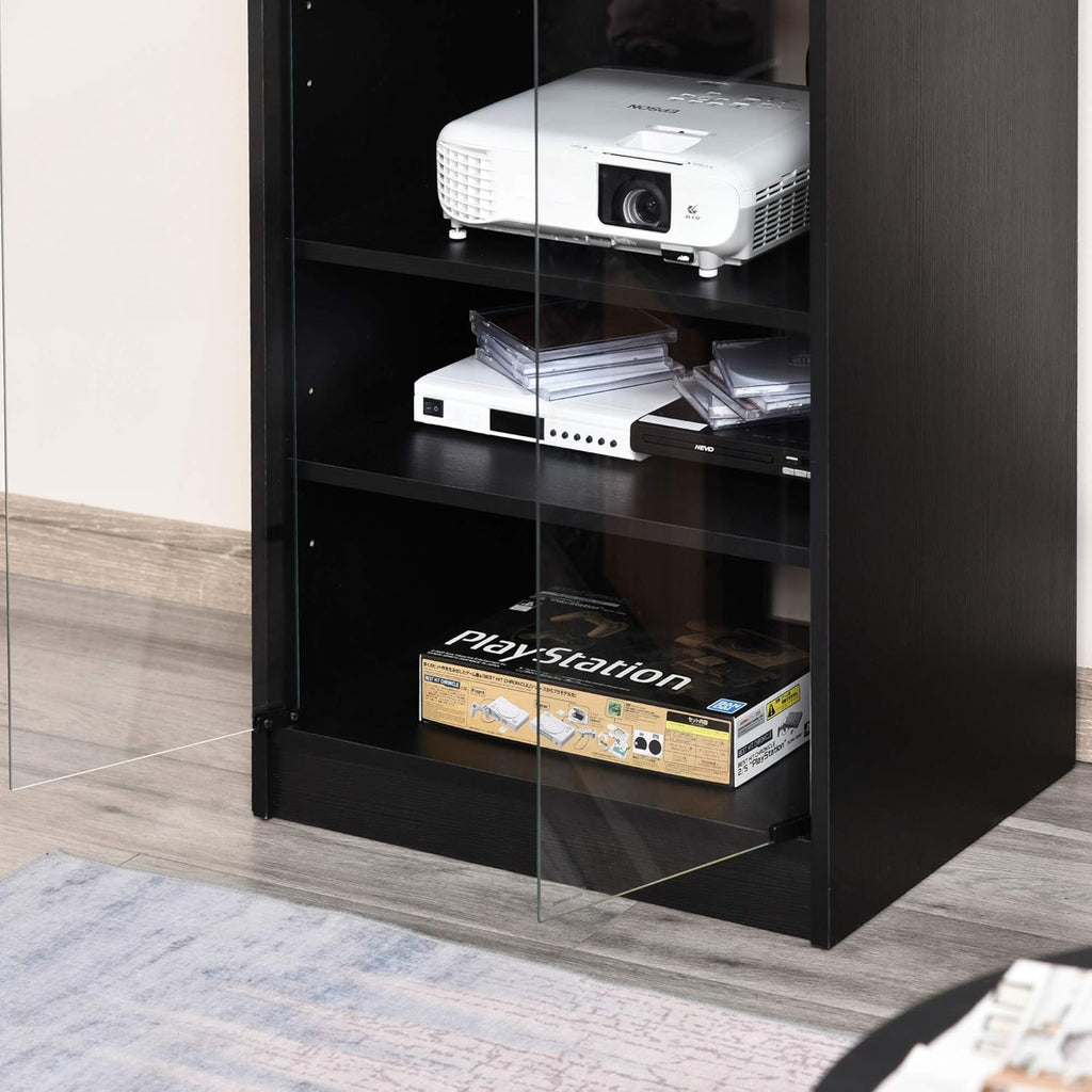Black 5-Tier Media Stand Cabinet with Tempered Glass Doors A38033