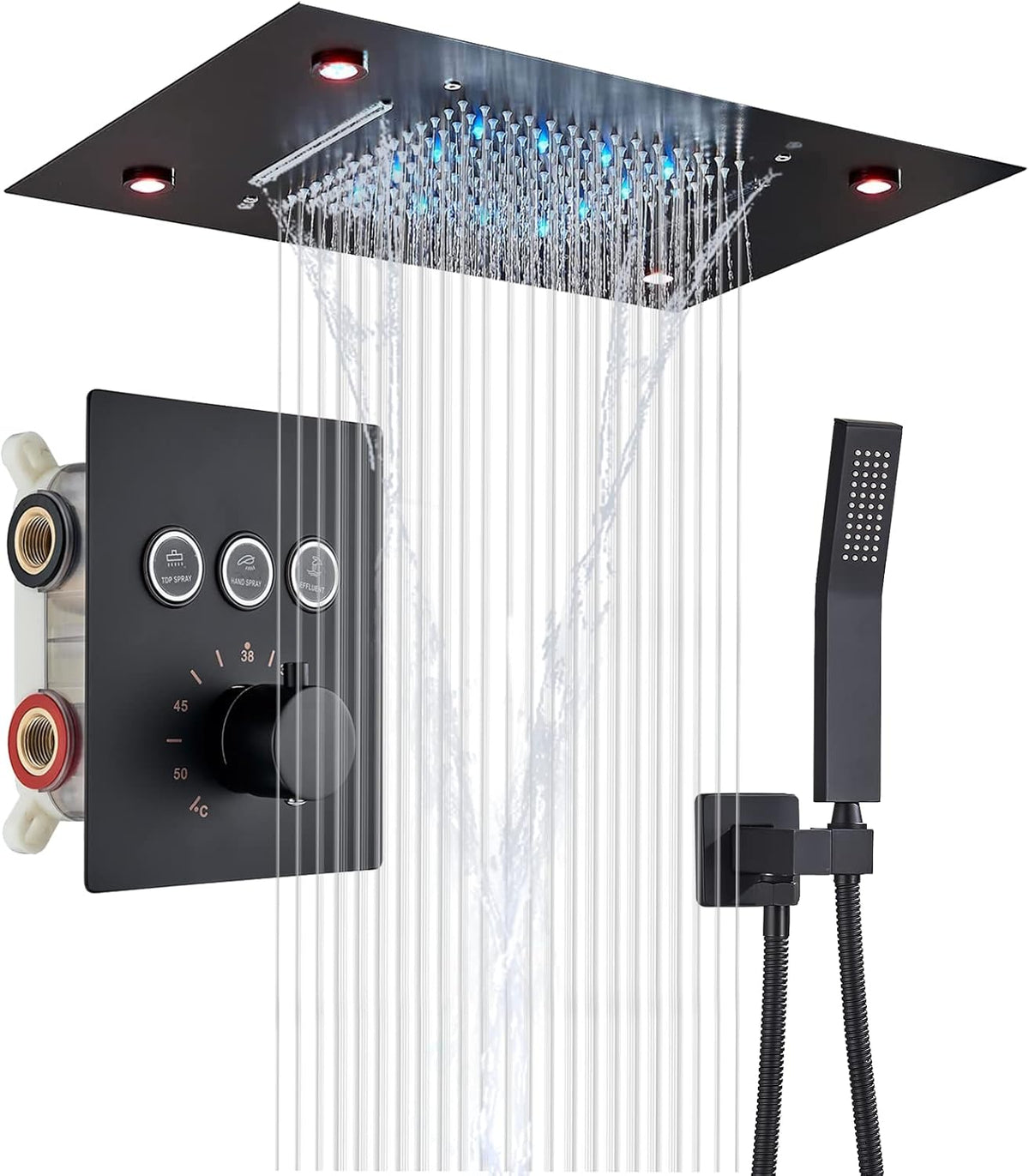 3 Functions Thermostatic Rain Shower Set with LED Shower Head Brushed Nickel Q3583