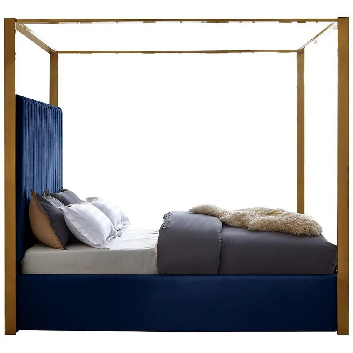 Navy Velvet Queen Bed A353141