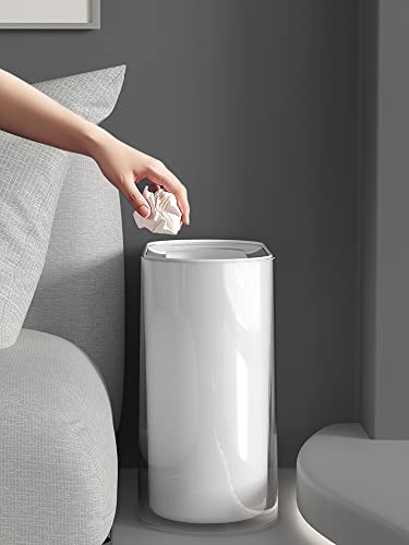 12 Liter White Plastic Trash Can with Press Top Lid F220727