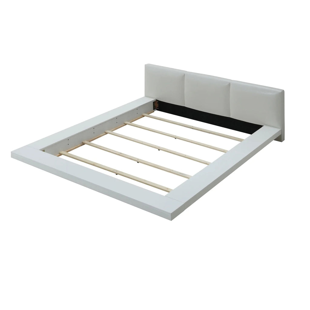 California King Size Bed with Leatherette Headboard White V755726