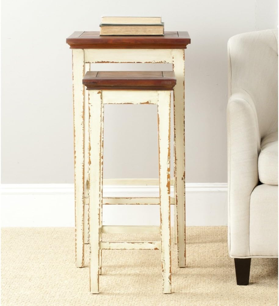 Antiqued White and Dark Brown Nesting Tables N985