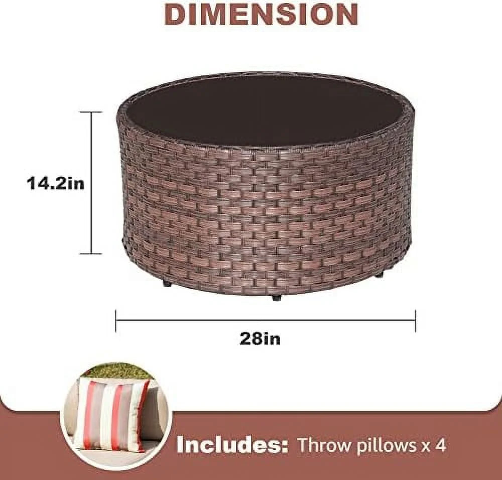 Round Outdoor Coffee Table with Tempered Glass Top Brown V174