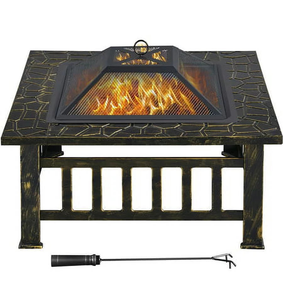 32'' Black Metal Square Fire Pit with Cover U2898