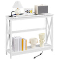 White 2-Tier Wooden Console Table with Power Outlet A4123