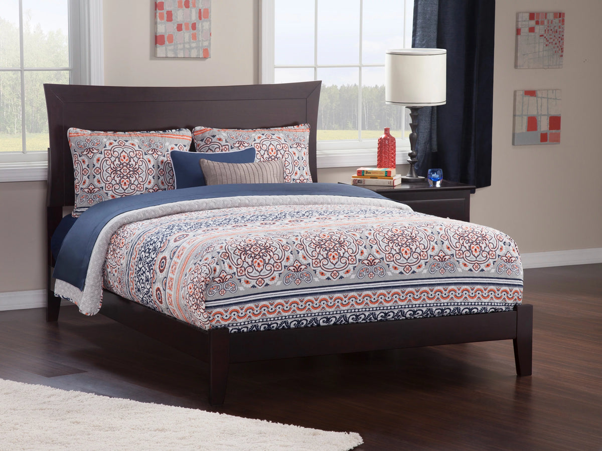 Full Low Profile Wood Platform Bed Frame with Panel Headboard A44427