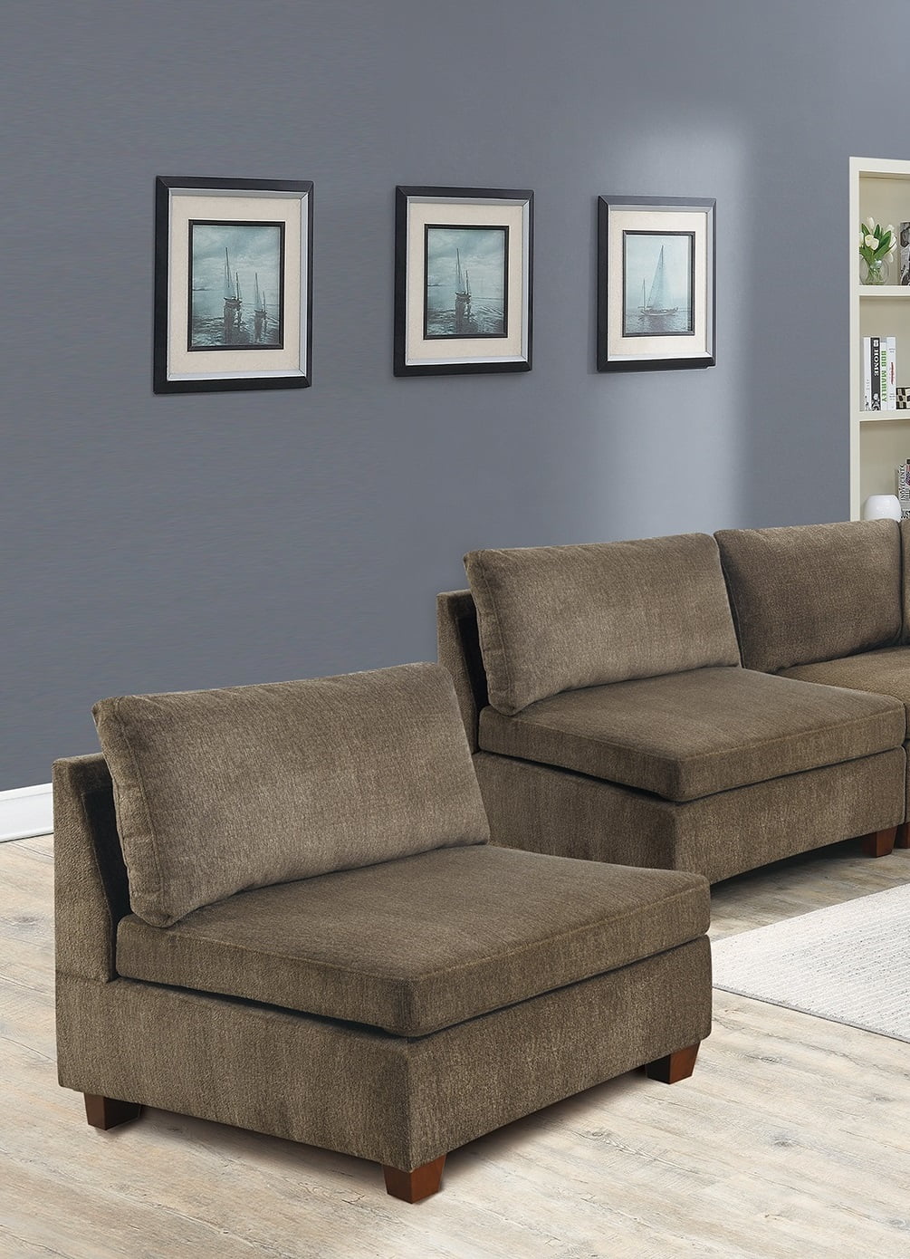 Tan Chenille Modular Sectional Sofa Set 7Pc L112