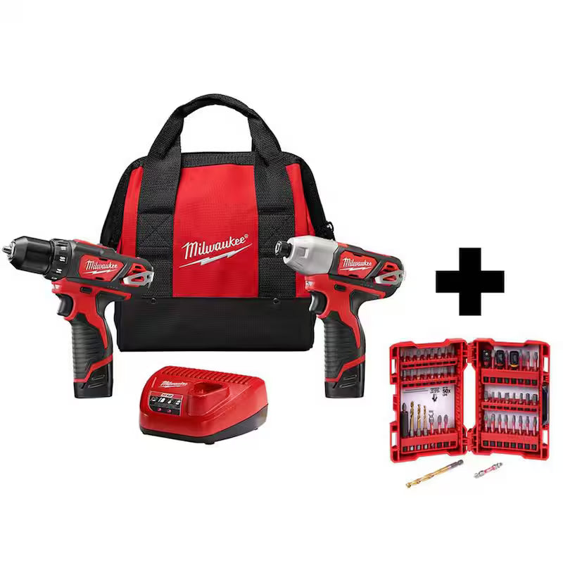 12V Cordless Drill Driver/Impact Driver Combo Kit (2-Tool) with Driver Bit Set (50-Piece) U306