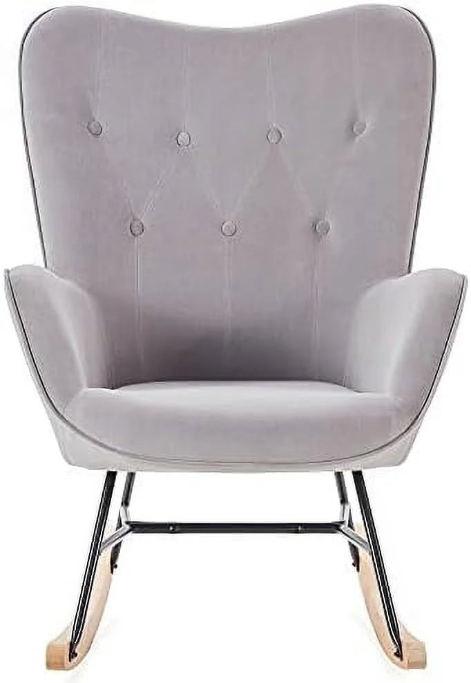 Gray Velvet Upholstered Rocking Chair K2170