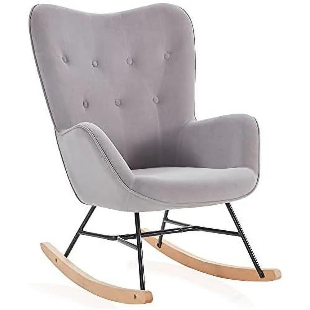 Gray Velvet Upholstered Rocking Chair K2170