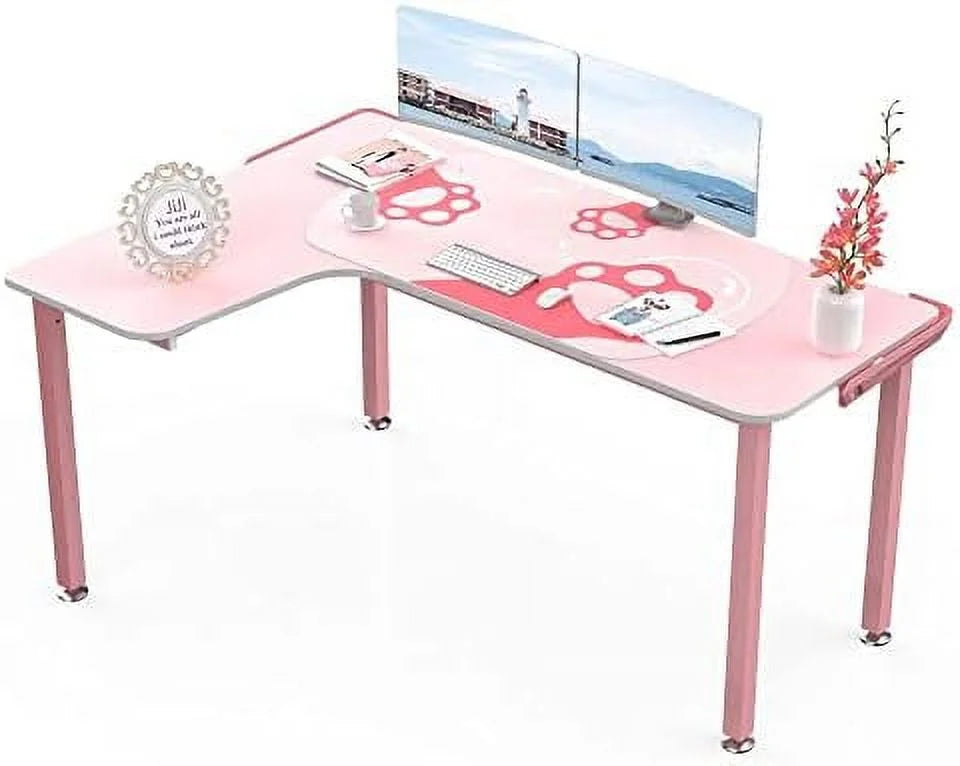 61 Inch L Shaped Pink Gaming Desk with Mousepad C29164