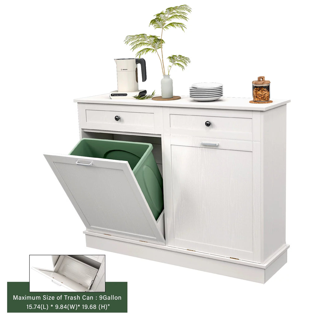 White Free Standing Tilt Out Trash Cabinet with Drawer N66559