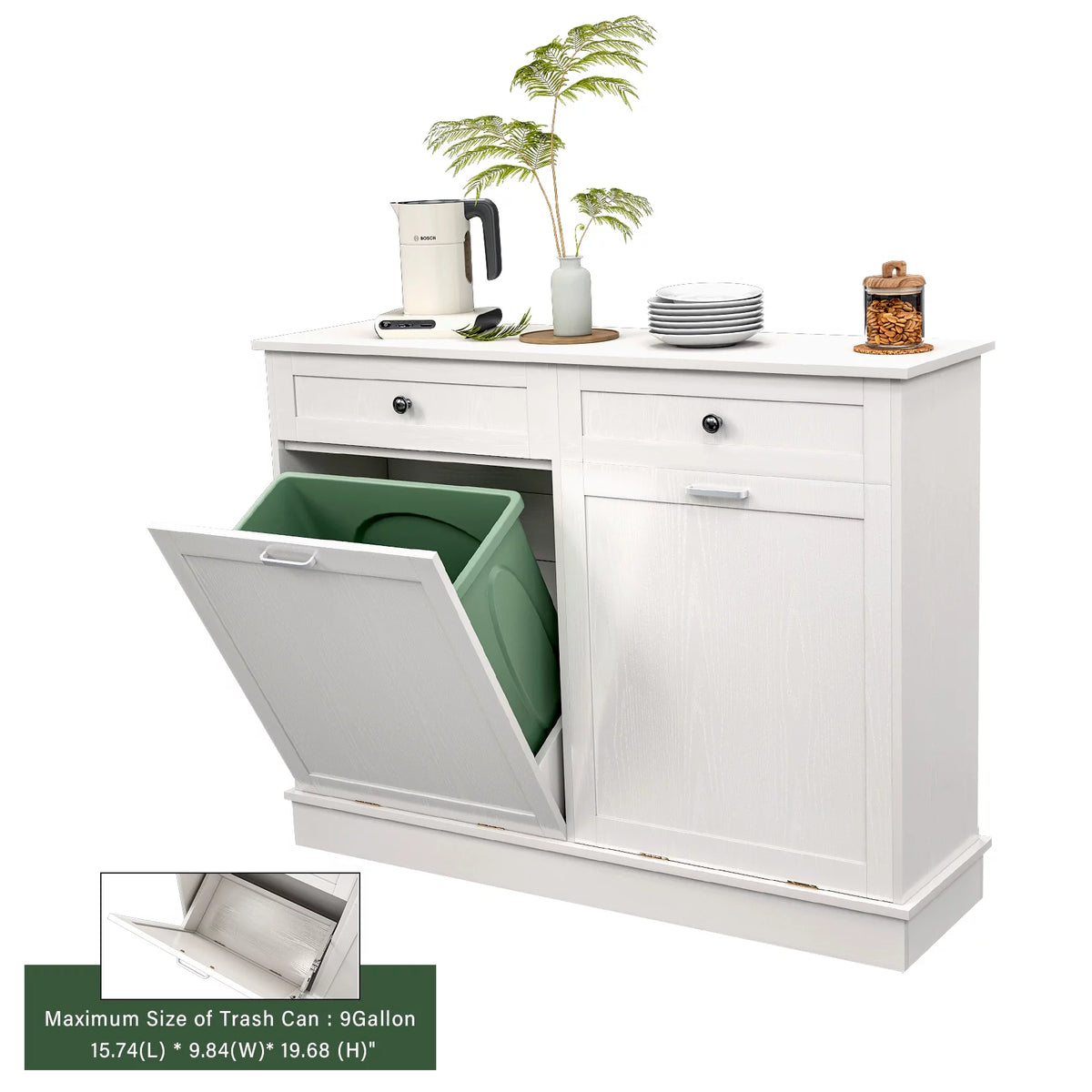 White Free Standing Tilt Out Trash Cabinet with Drawer N66559
