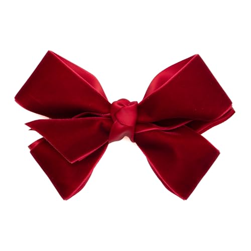 Velvet Hair Bows with a Knot Wrap Center on a Clip, 6 Inch, Red F32821