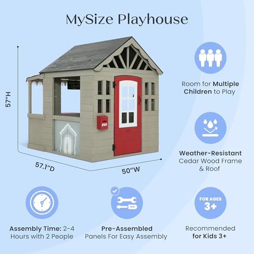 Wooden Cedar Playhouse with Play Sink and Picnic Table R9013