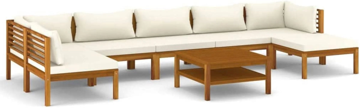 Patio Chairs with Tea Table and Cushions Acacia Wood Outdoor Furniture Set J412477