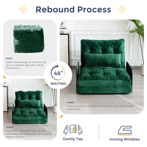 Green Velvet Convertible Floor Sofa Bed with 2 Pillows M5366