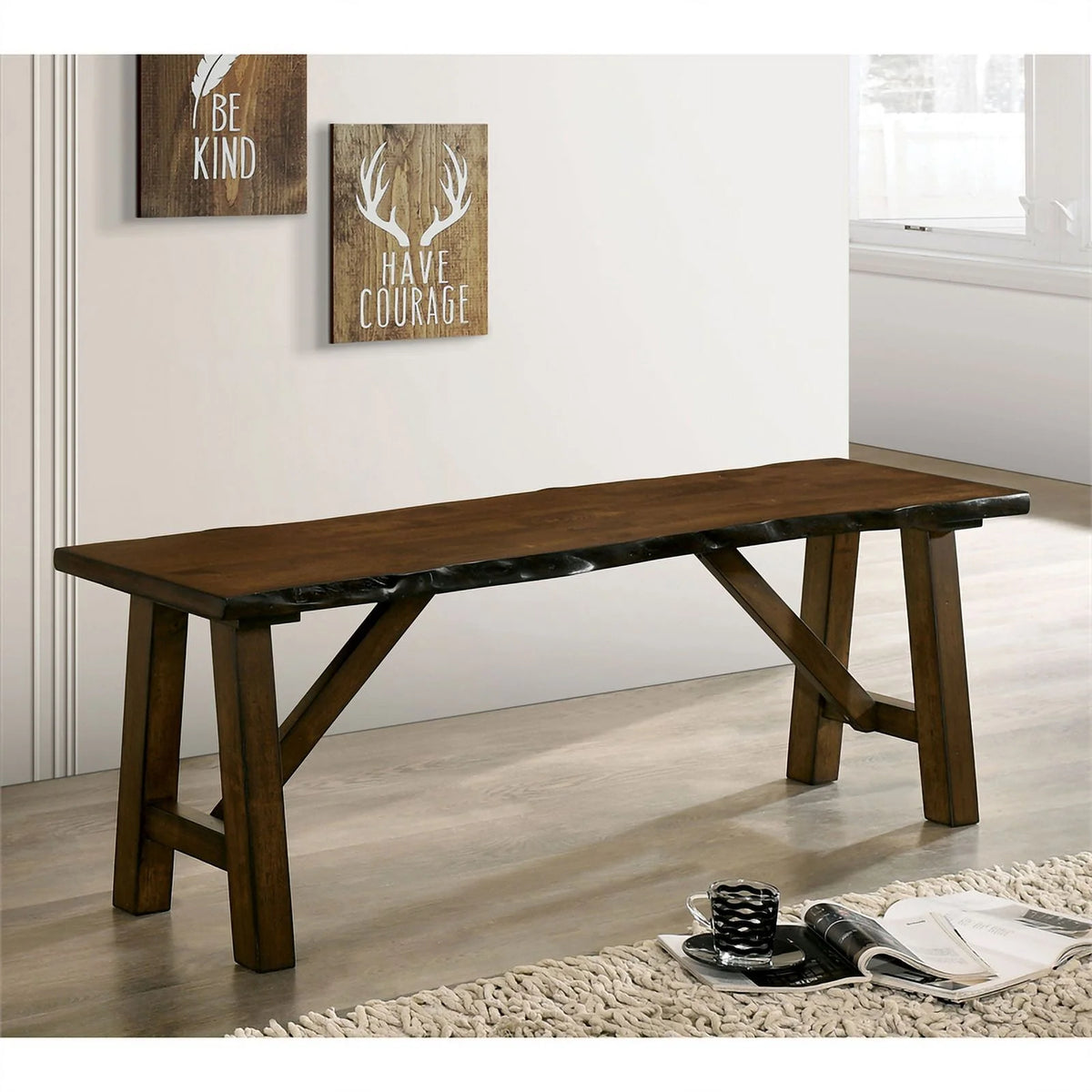 Rustic Wood Rectangle Dining Bench in Walnut S453548
