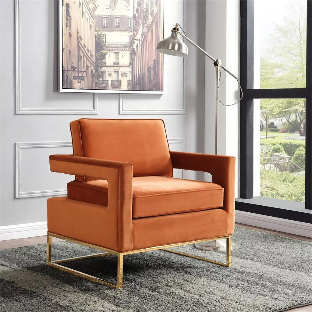 Velvet Accent Chair in Cognac and Gold X7766