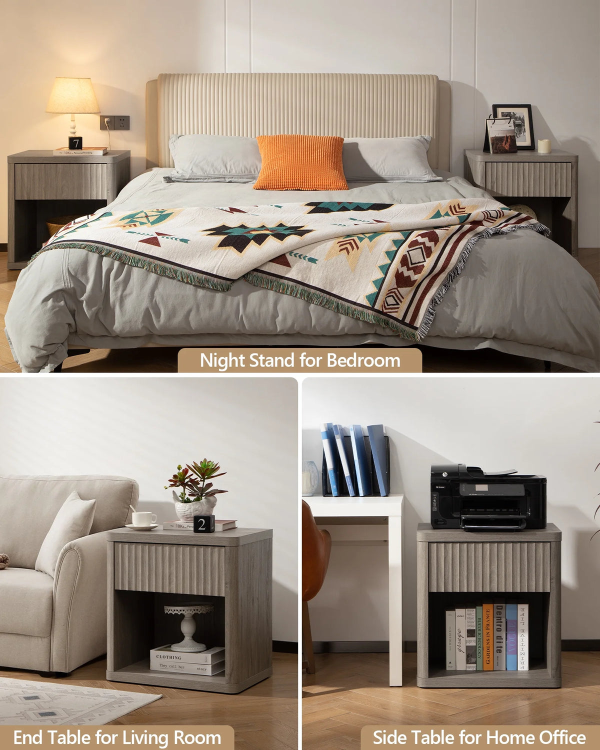 Gray Set of 2 Wood Nightstands with Drawer Y519