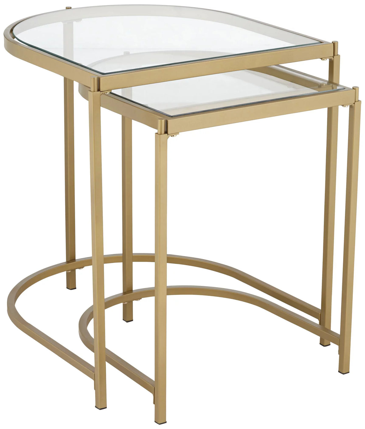 Modern Metal Nesting Tables Set of 2 Gold Clear Tempered Glass T8380