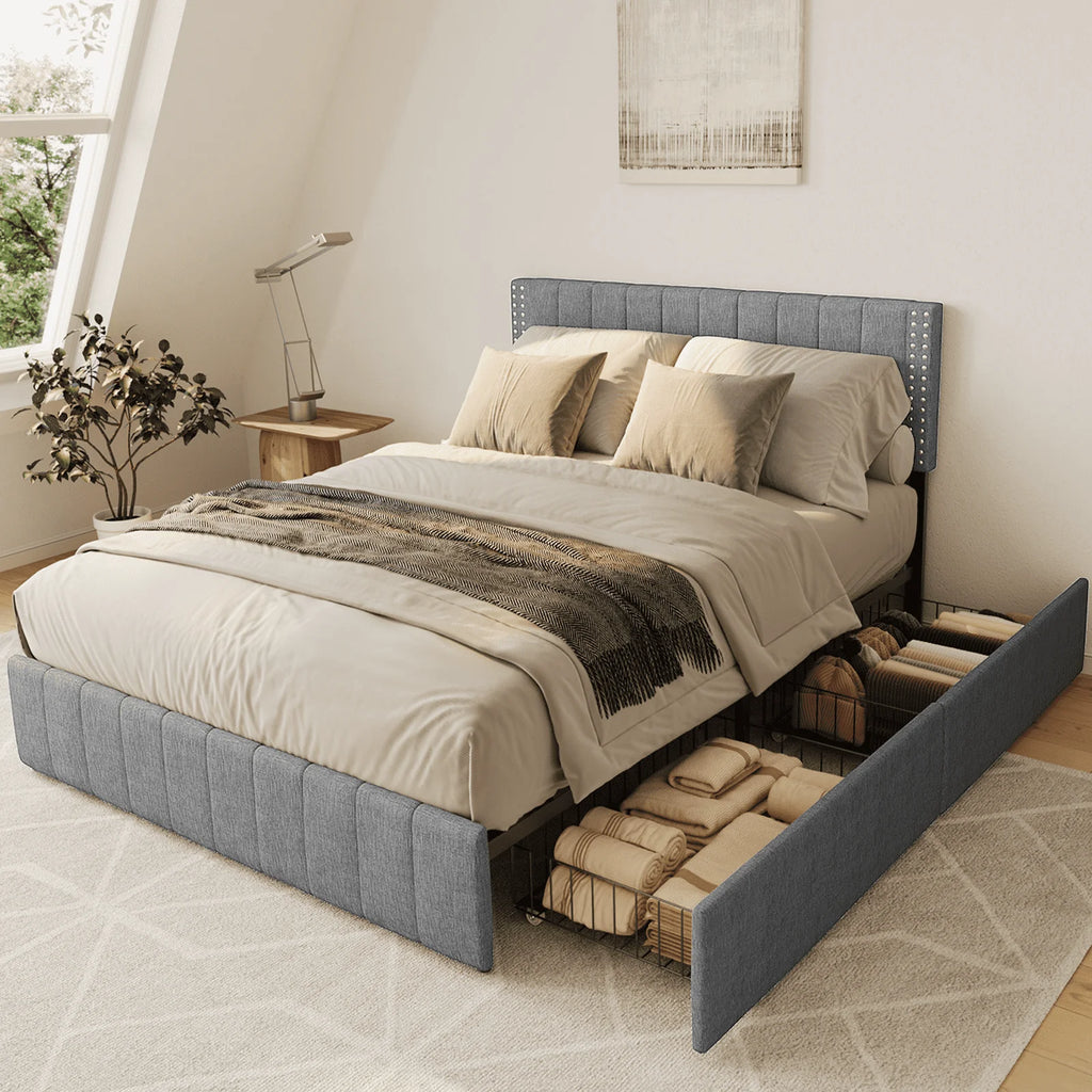 Full Bed Frame with 4 Storage Drawers Q9534