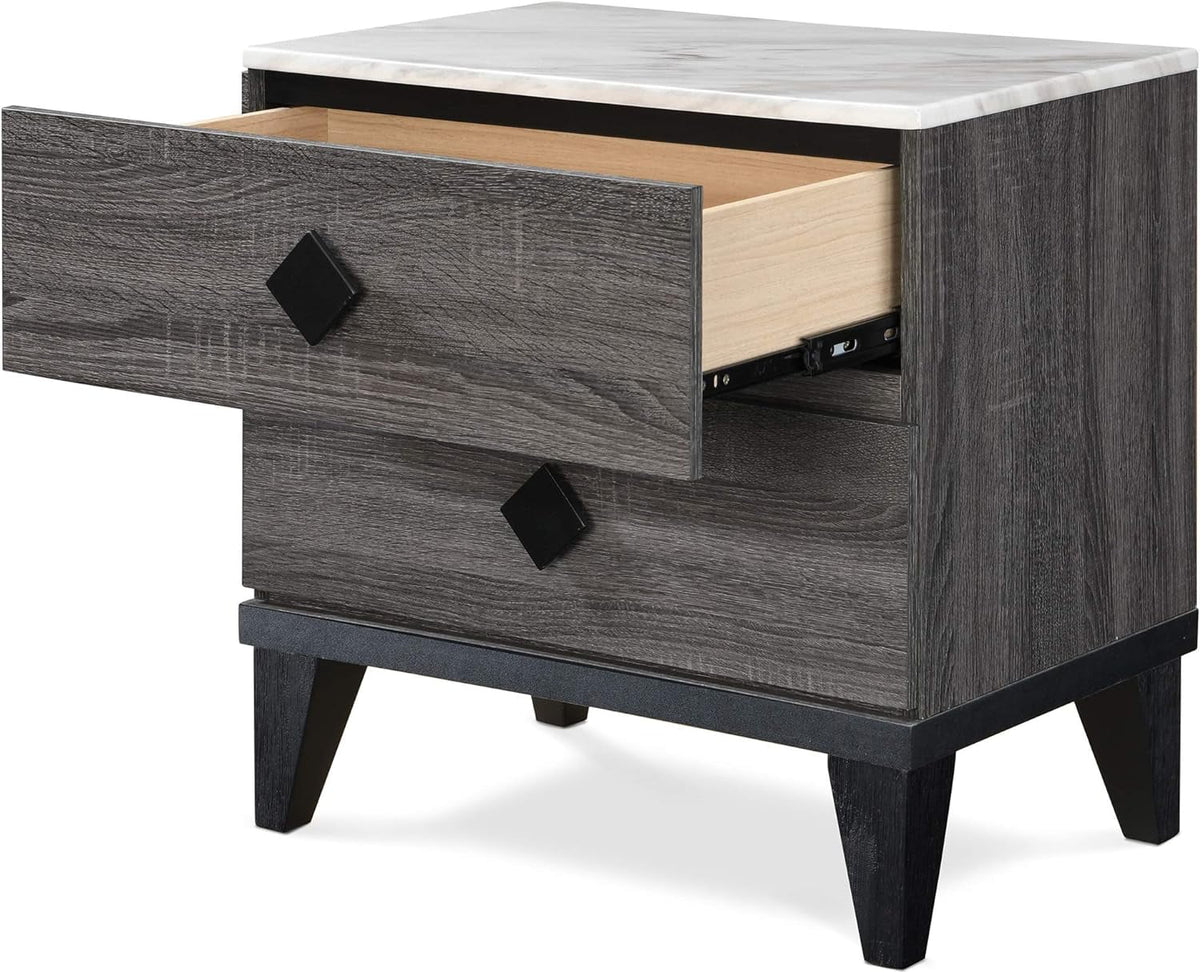 2 Drawer Gray Marble Top Side Table J80720