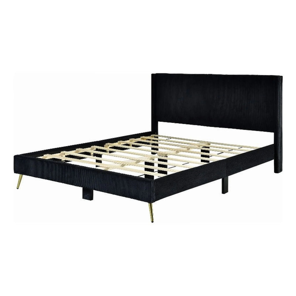 Solid Wood & Velvet Platform Queen Bed in Black K283339