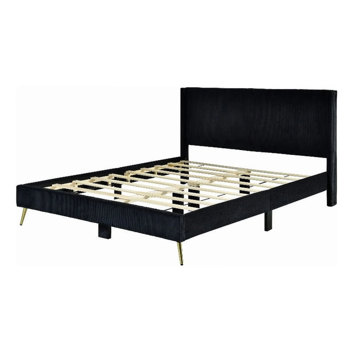 Solid Wood & Velvet Platform Queen Bed in Black K283339