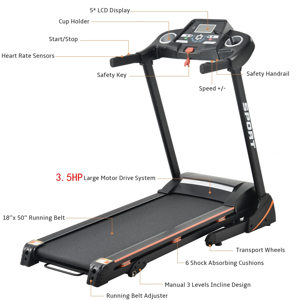 Folding 3.5HP Treadmill with Incline P230695