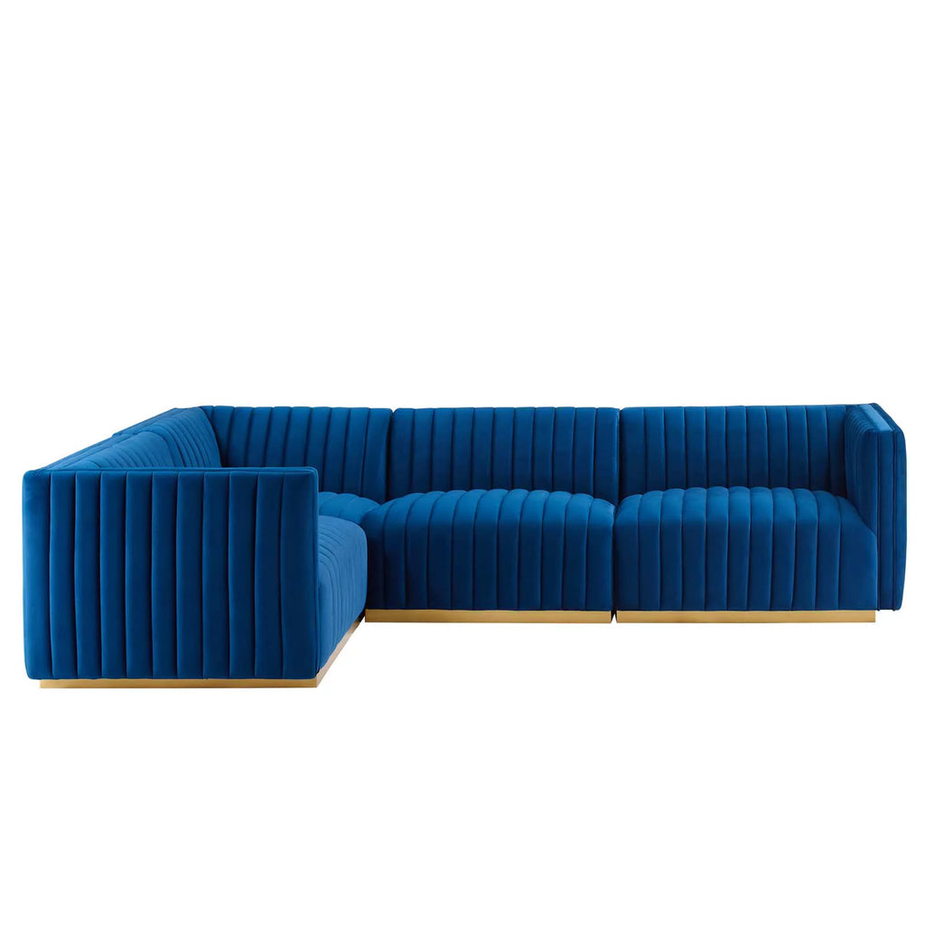 Gold Navy Velvet 4-Piece Sectional L14725