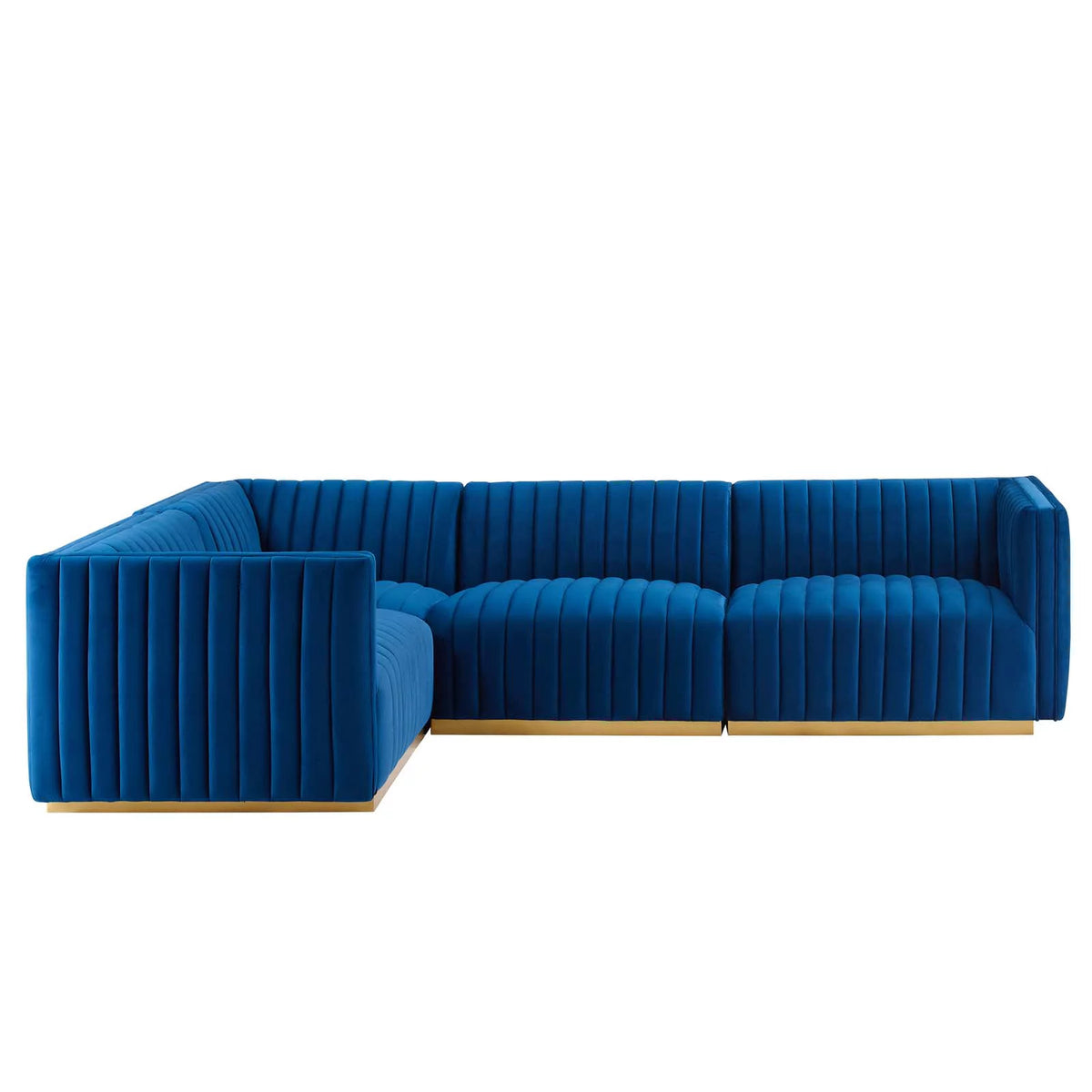 Gold Navy Velvet 4-Piece Sectional L14725