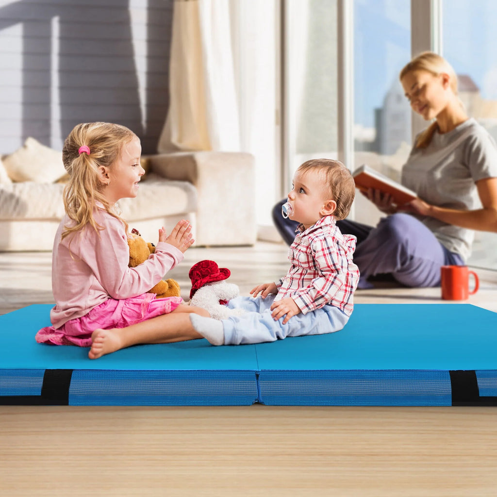 Blue 4'x4'x4'' Bi-Folding Gymnastic Tumbling Mat with Handles A873