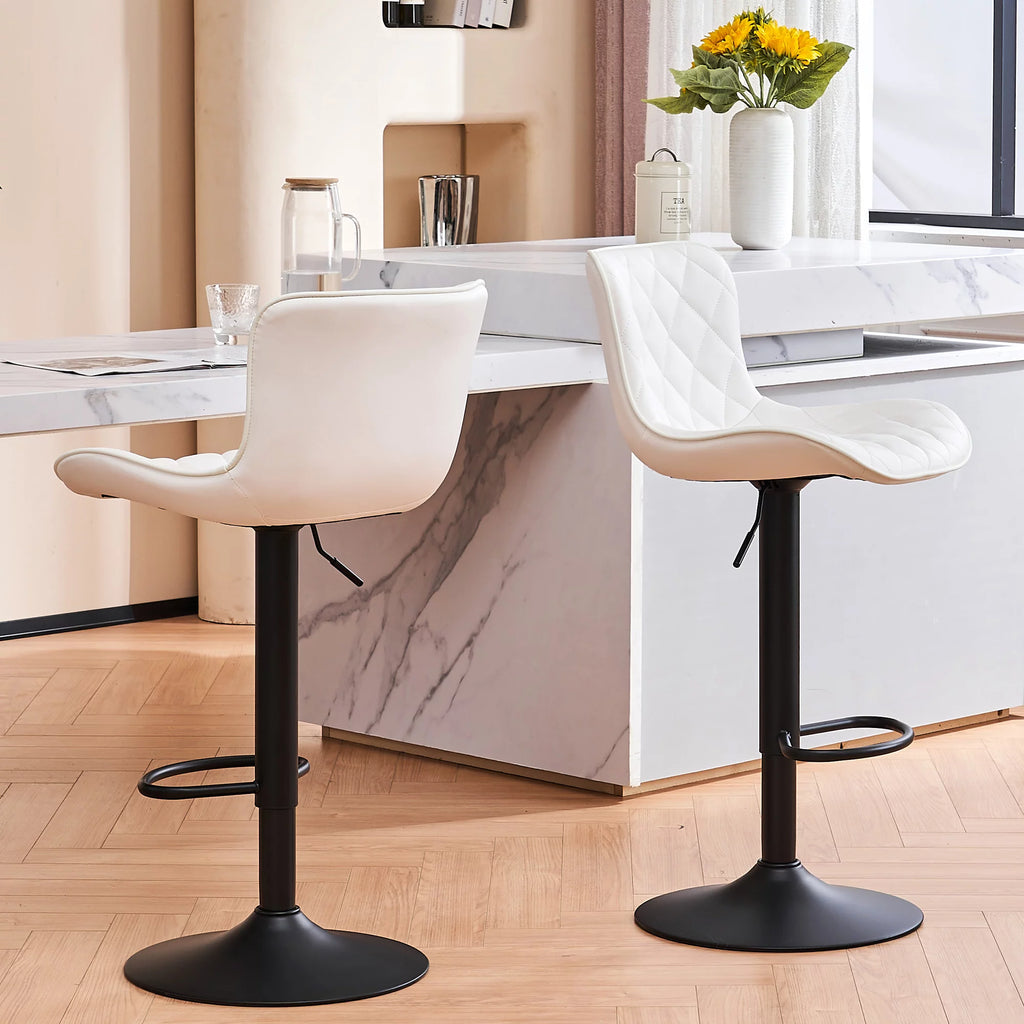 Adjustable White PU Leather Bar Stools Set of 2 F6051