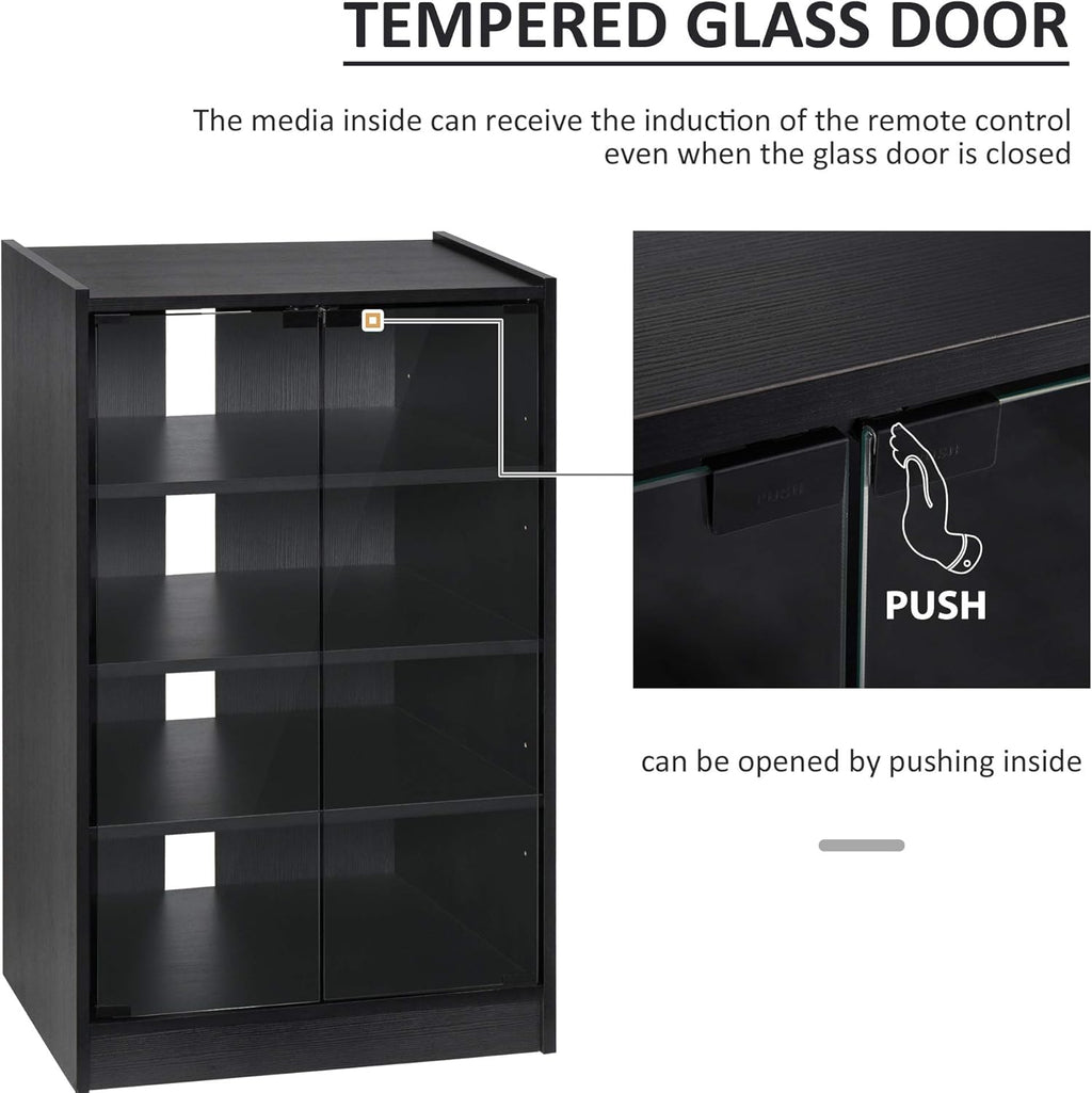 Black 5-Tier Media Stand Cabinet with Tempered Glass Doors A38033