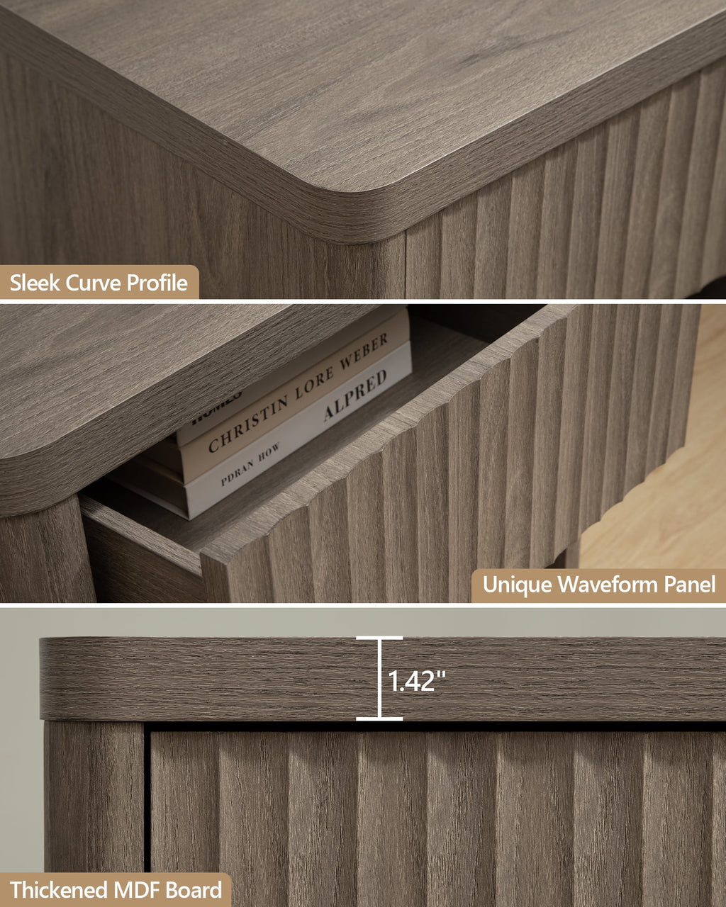Gray Set of 2 Wood Nightstands with Drawer Y519