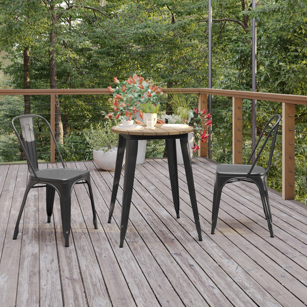 Commercial Grade Indoor/Outdoor Dining Table, Brown Poly Resin Top with Black Steel Base S255
