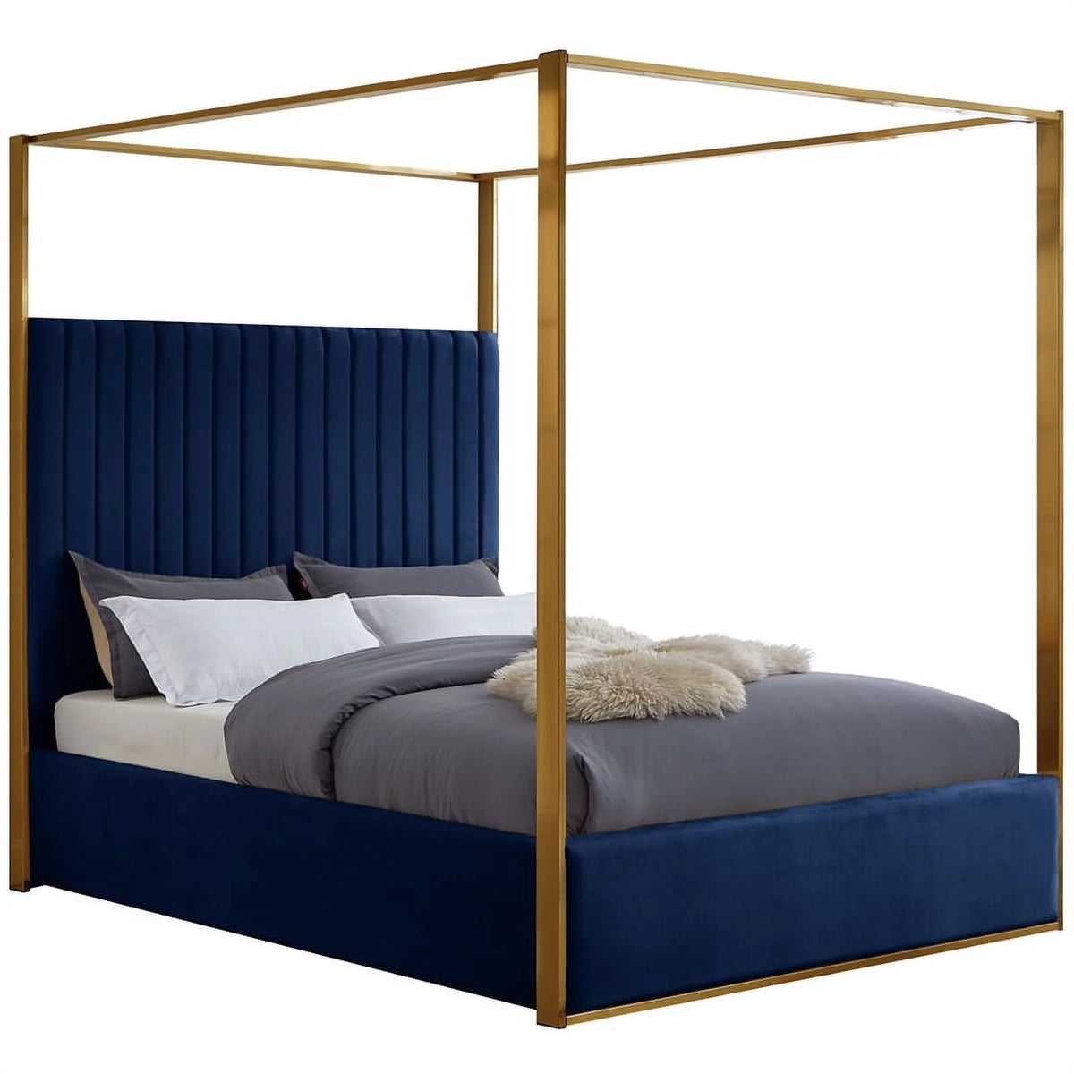 Navy Velvet Queen Bed A353141