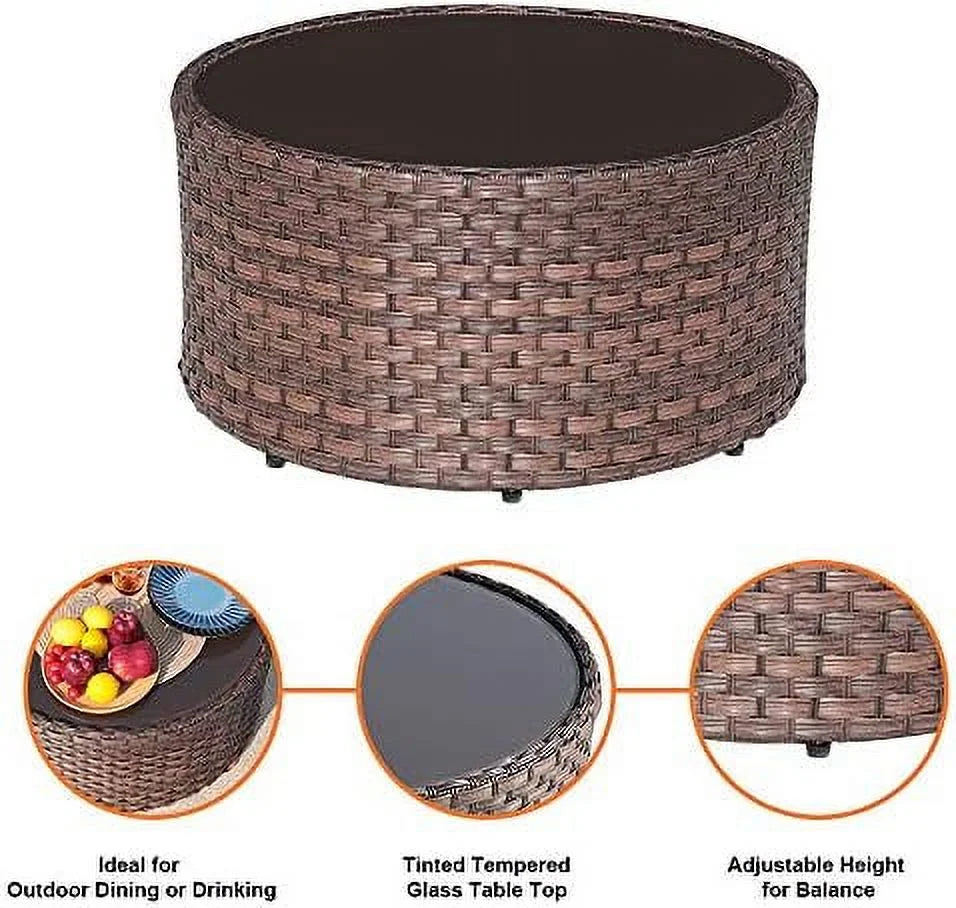 Round Outdoor Coffee Table with Tempered Glass Top Brown V174