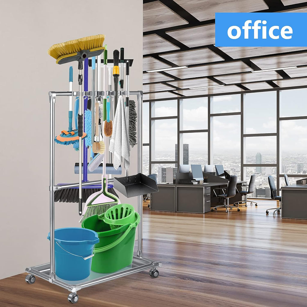 Floor Standing Broom Holder Organizer 10 Racks 8 Hooks A617