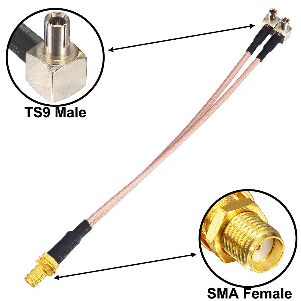 4G LTE Router Antenna TS9 to SMA Female 90 Degree Coaxial Splitter Cable RG316 6 inch O87530