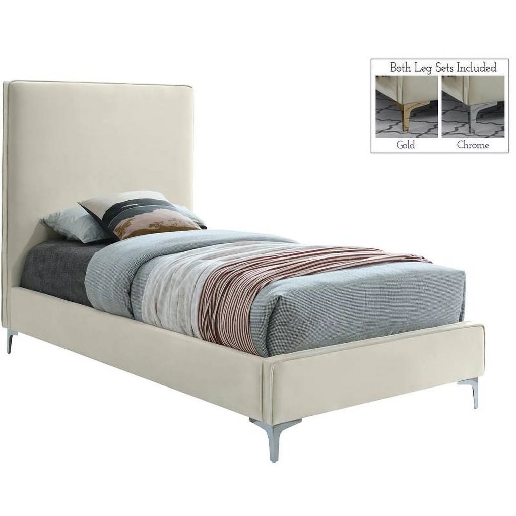 Cream Velvet Twin Bed with Gold and Chrome Legs H72382