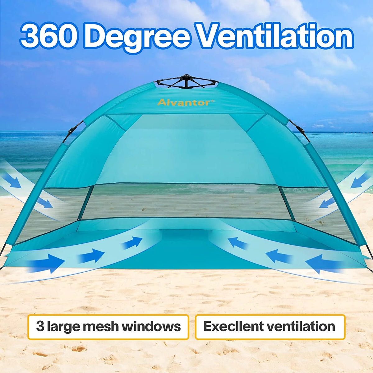 Beach Umbrella Tent Automatic Pop Up Sun Shelter UPF 50+ Canopy Y724165
