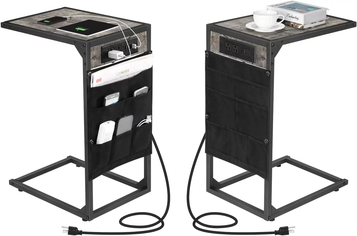 C Shaped End Table Set of 2 with Charging Station L425754