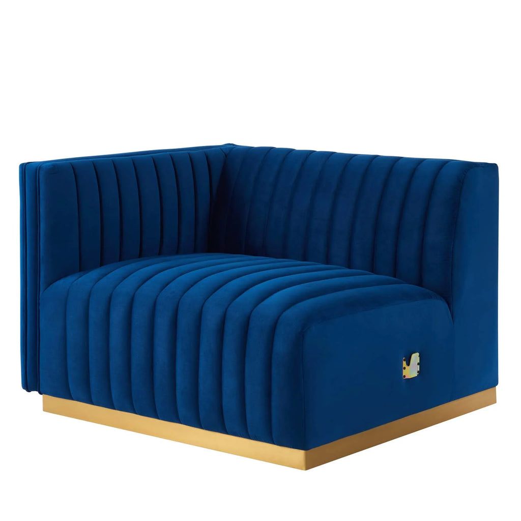 Gold Navy Velvet 4-Piece Sectional L14725