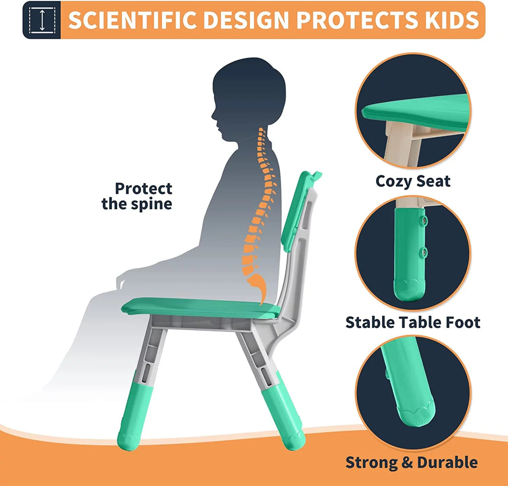 Kids Table and Chairs Set, Multi Levels Height Adjustable, Mint Green N8705