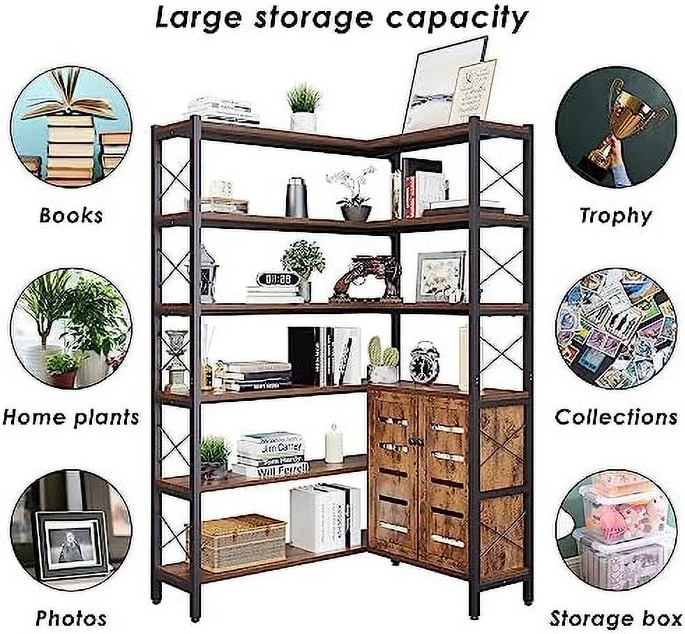 Corner Bookshelves 6 Tiers Metal Frame V114