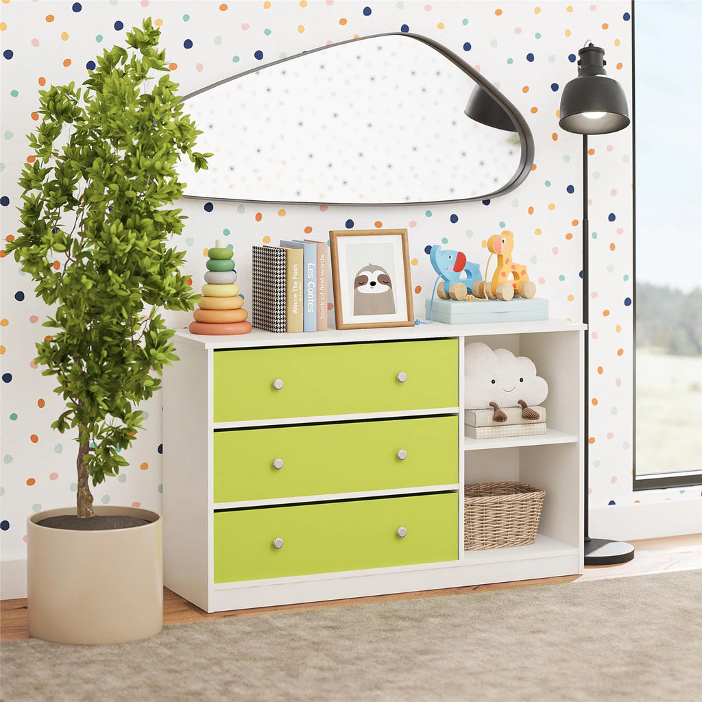 White Wide Dresser with 3 Fabric Bins U154836