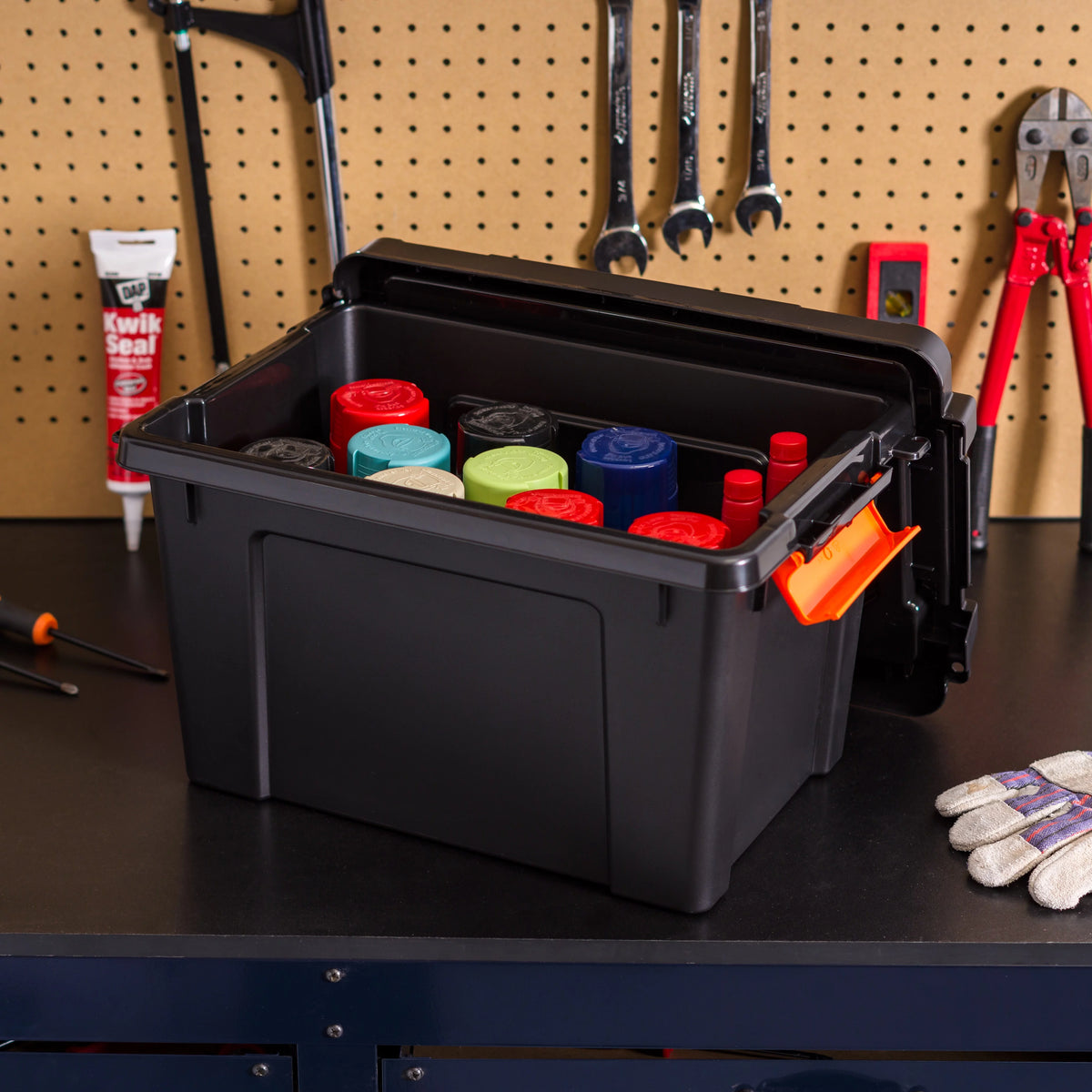 5 Gallon Heavy Duty Plastic Storage Bin Black, Set of 4 W647