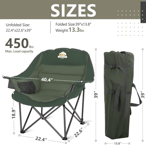 Oversized XL Padded Camping Chair Heavy Duty Portable Folding with Side Pocket Cup Holder O114